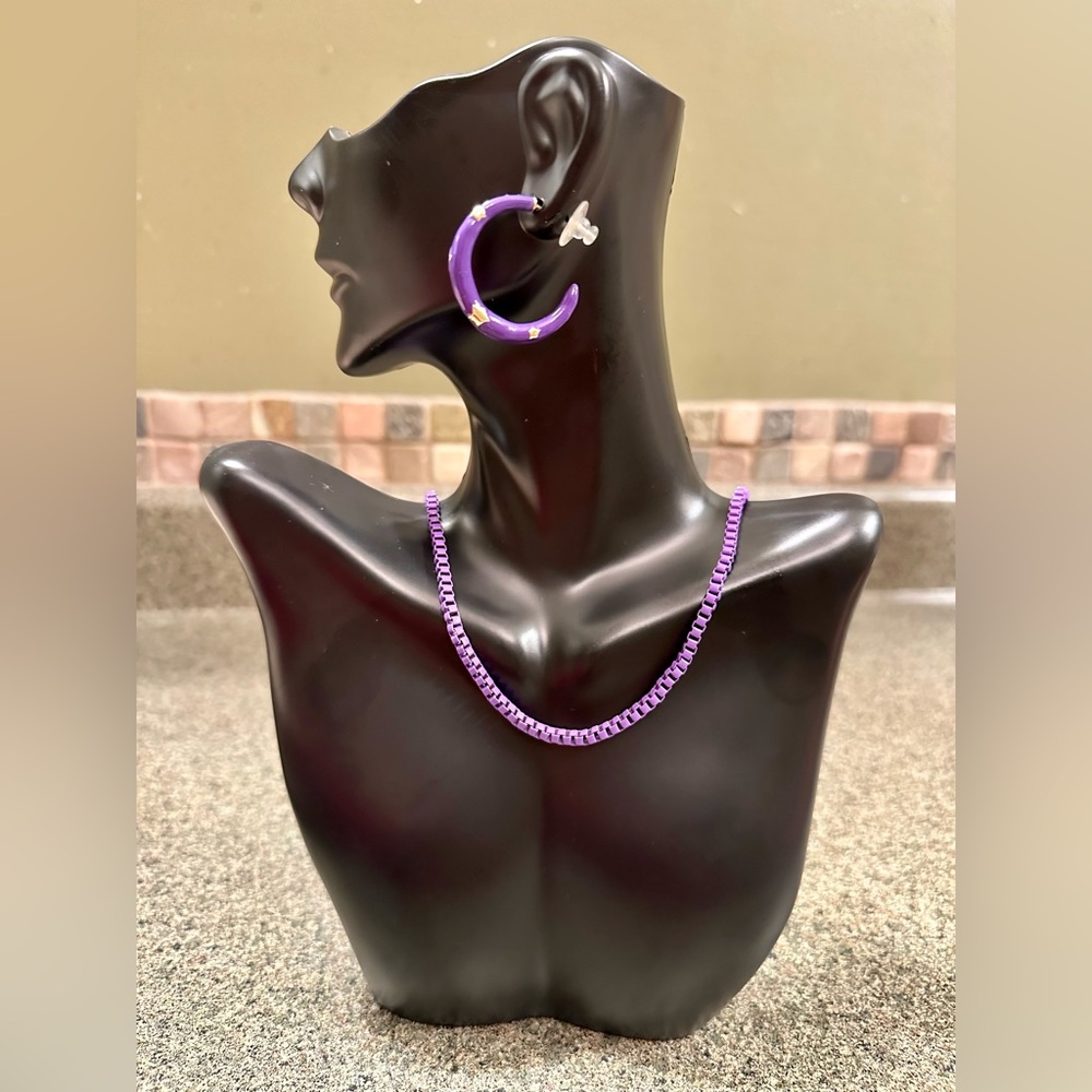 Purple enamel coated box chain and star earrings set